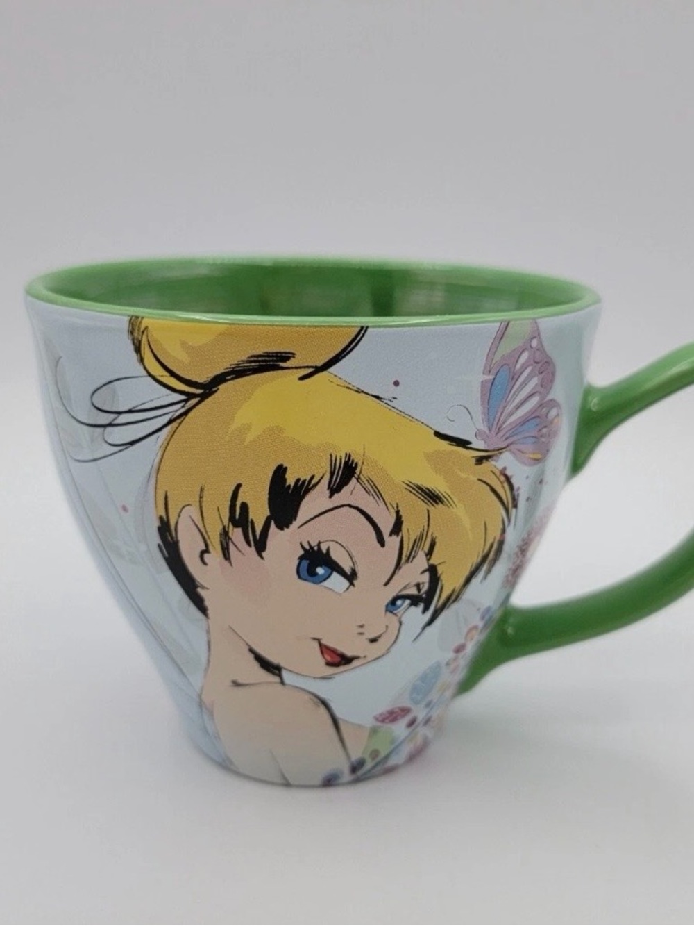 Disney Tinkerbell Mug Rare I Believe You Can Fly Iridescent Green Peter Pan Mug